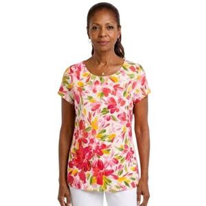CB Pink Floral Scoop Neck Short Sleeve Slub T-shirt Size L